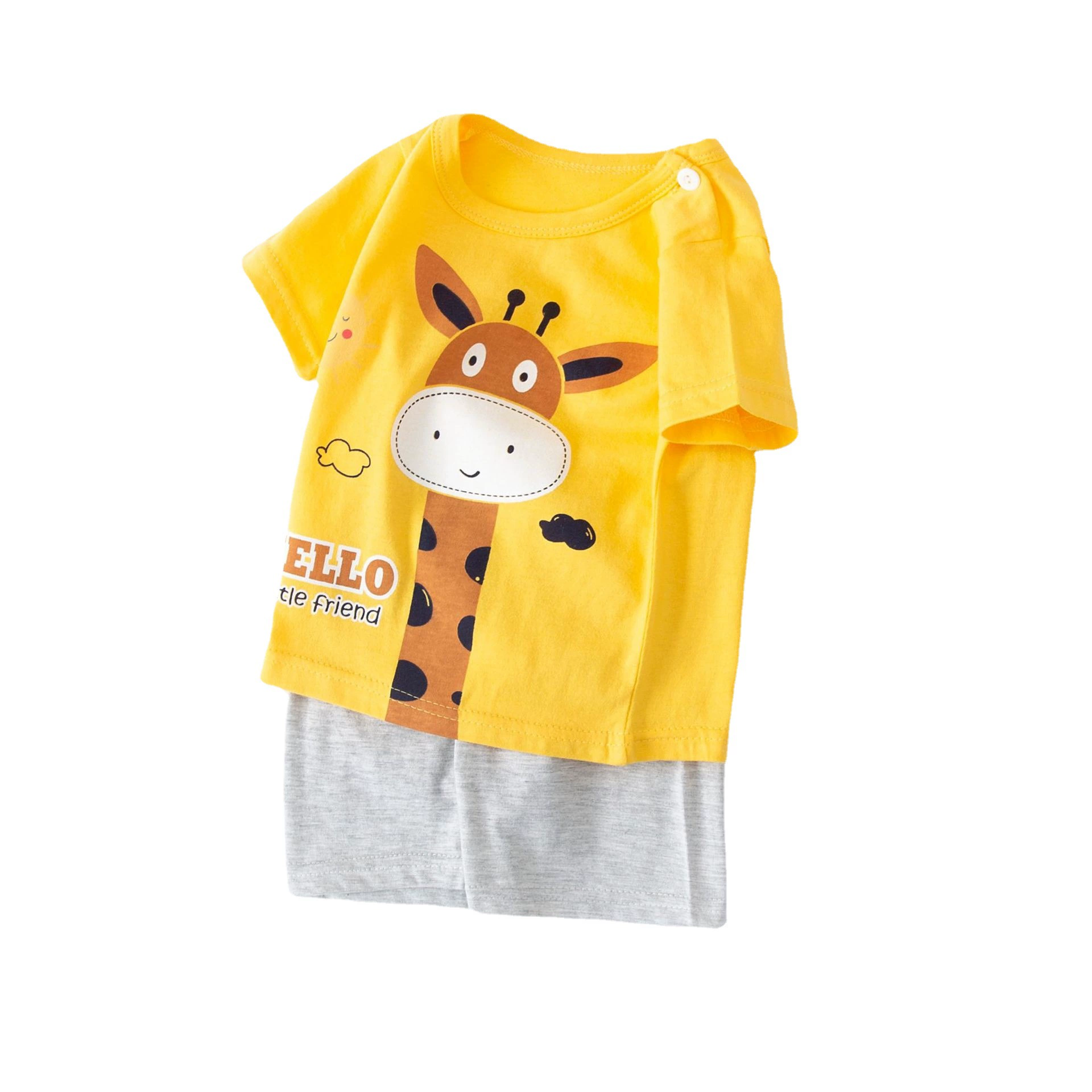 Children's Cotton Short-Sleeve Pajama Set, T-Shirt & Shorts, Cute Prints, Sizes 73–130 cm