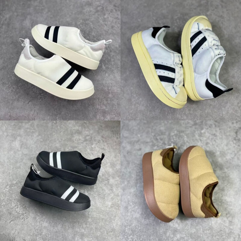 Autumn and Winter New Adidas Shell Toe Three-Bar Sneakers for Women Thick-Soled Lace-Up Versatile Shallow Mouth Round-Toe Casual White Shoes