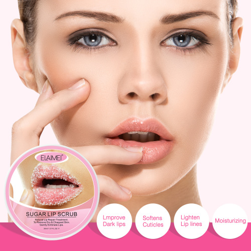 ELAIMEI new sugar lip scrub exfoliates dead skin, fades lip lines, moisturizes and cares lip balm