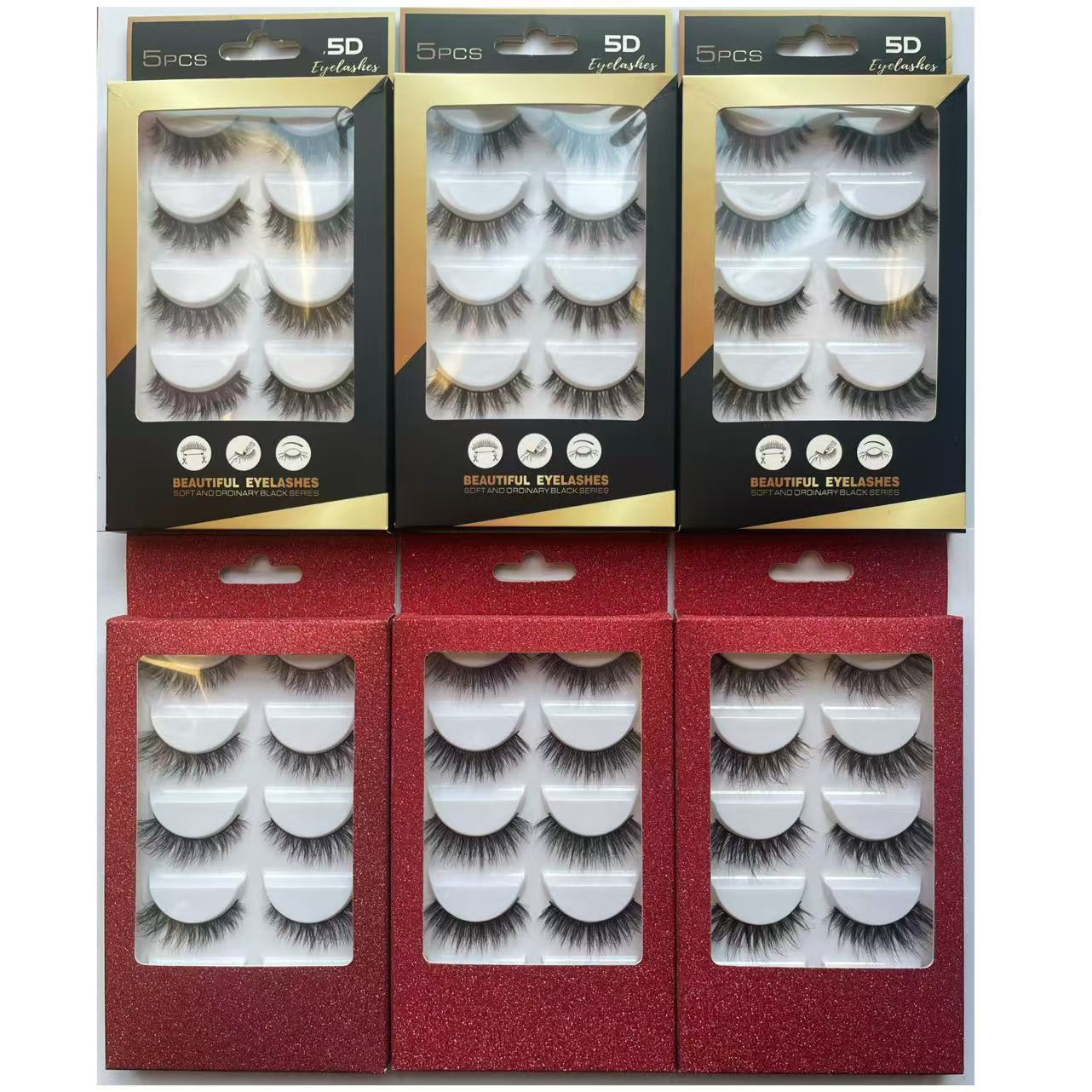 Nuevo 5 pares de paquetes transfronterizos europeos y estadounidenses 5D imitación de visón pelo frito comercio exterior pestañas al por mayor en stock