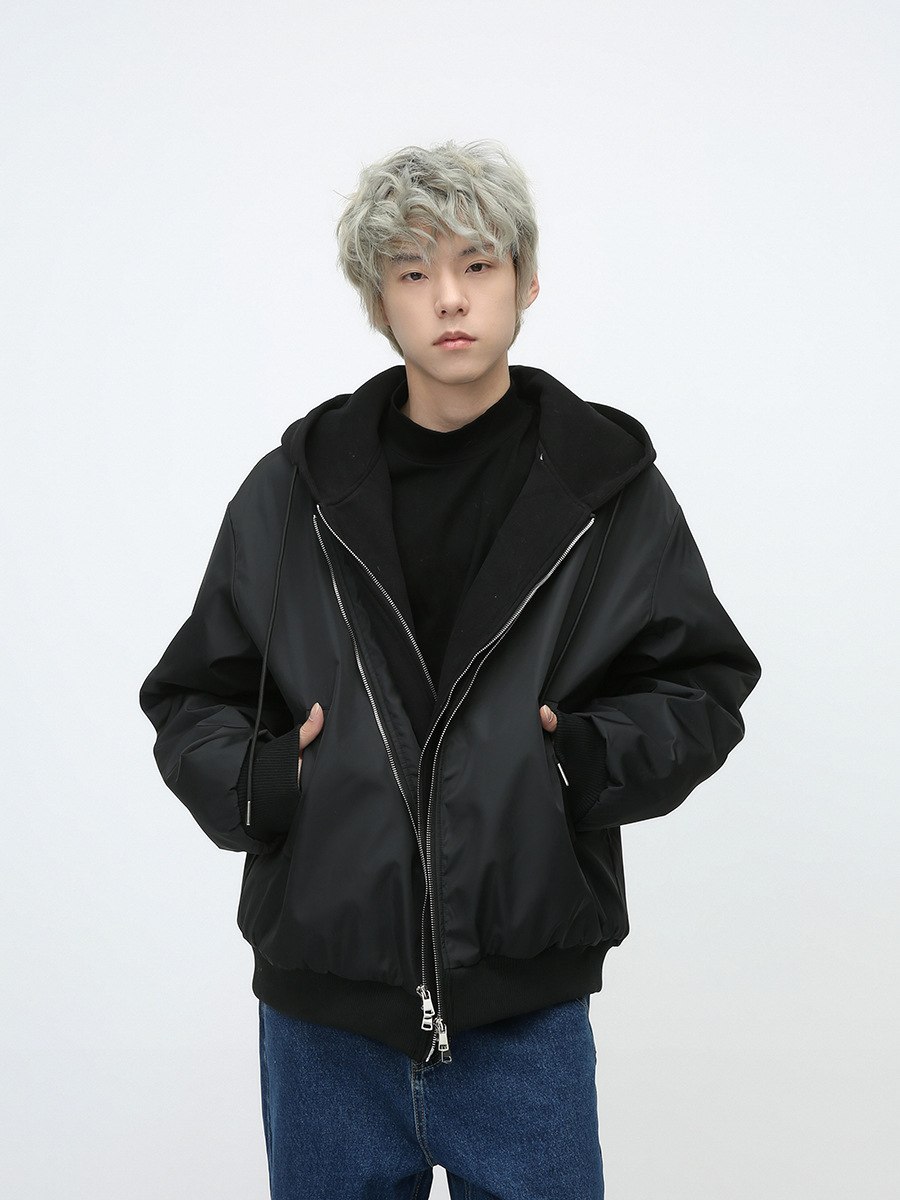 MTLCLOTHES ropa de hombre | Chaqueta de algodón informal holgada y gruesa con capucha desmontable estilo coreano, de dos piezas con doble cremallera, a la moda.