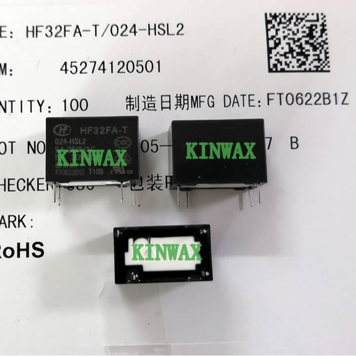 HF32FA-T/024-HL2G 一组常开4脚5A250VAC继电器HONGFA