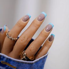High-Grade Blue Gray Jelly Nails, Beautiful Nail Art, Ready-to-Wear Fake Nails, Nail Stickers, Waterproof and Removable Nail Tabs