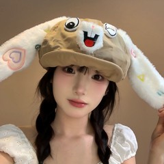 卡通可爱小兔子耳朵贝雷帽女春夏显脸小云朵画家帽大头围八角帽子