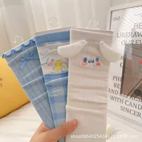 Новые милые японские тонкие носки Sanrio на весну и лето, женские светло-голубые носки до середины икры с милой собакой югуи в стиле Лолиты