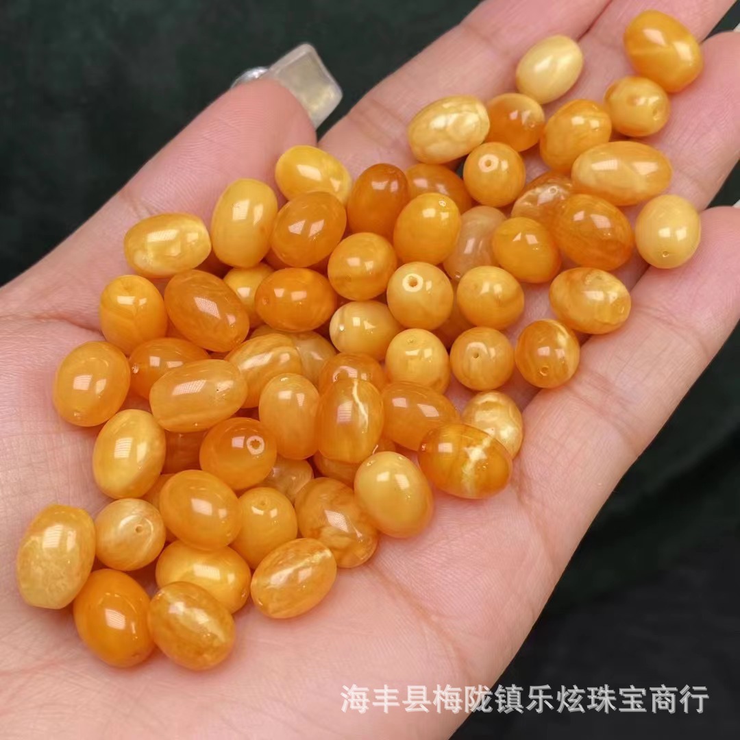 原矿琥珀蜜蜡回流枣珠散珠批发 鸡油红蜜蜡DIY饰品配饰 蜡质饱满