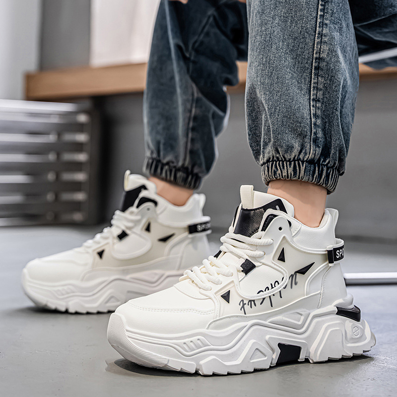 Men's High-Top Sports Sneakers 2025 Autumn and Winter New Casual Thick-Soled Heightening Non-Slip Dad Trendy Shoes for Men