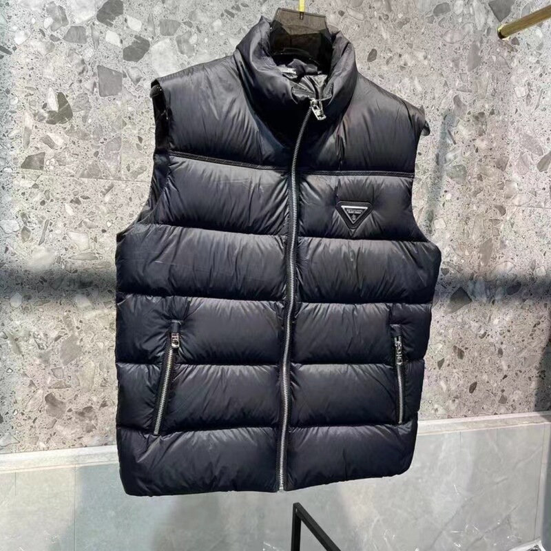 Casual down Vest Jacket Versatile Warm Stand Collar Short Black Men's Simple down Jacket Sleeveless Multi-Pocket