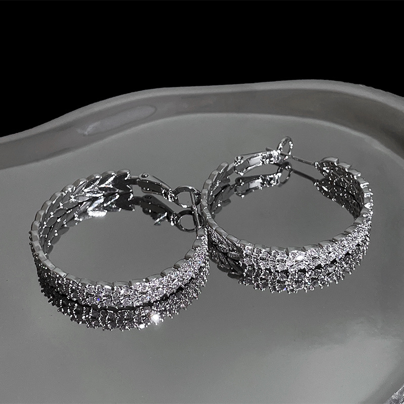 Fashion Circle Copper Inlay Zircon Earrings 1 Pair