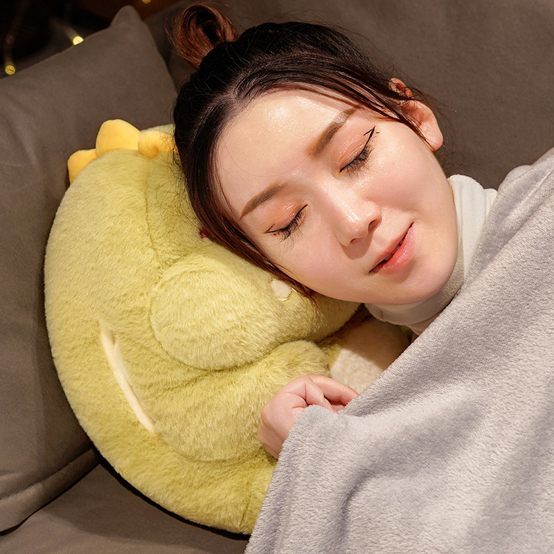 Dinosaurio de dibujos animados almohada de mano caliente muñeca de peluche con manta multifuncional para niñas puede insertar almohada de mano regalo