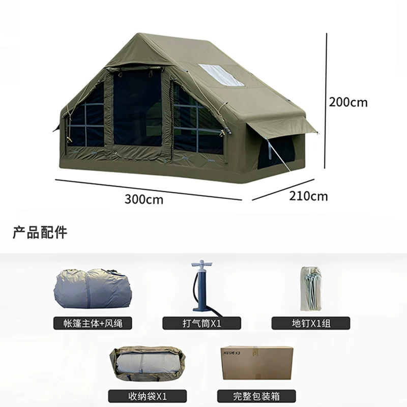 Green inflatable windproof travel tent for camping