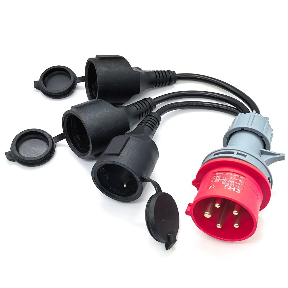 欧标0.5米CEE耦合至EC插头 5芯工业插头16A一分三插座电流分流器