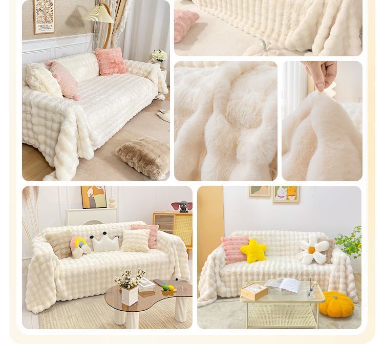 Simple Style Solid Color Rabbit Plush Sofa Covers Couch & Sofa Decor display picture 4