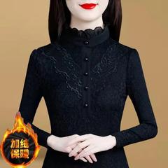 2025秋冬新款加绒加厚蕾丝打底衫女气质内搭洋气长袖保暖小衫