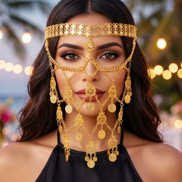 European and American fashion ball masks, exotic cross-border face chains, nightclub bar party performance coin tassel face accessories
