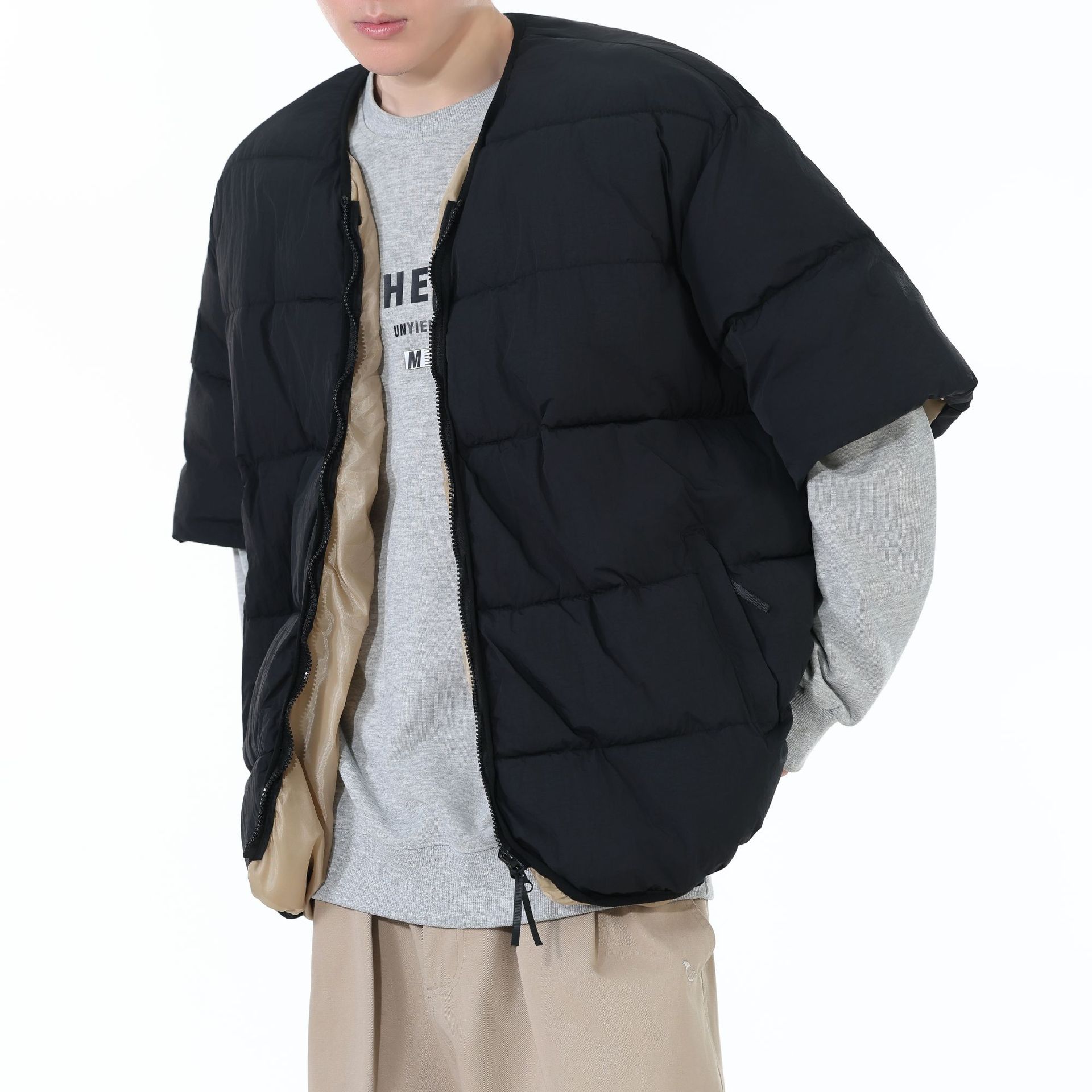 秋冬新款韩版潮流休闲半袖个性棉服外套男女同款百搭宽松保暖棉衣