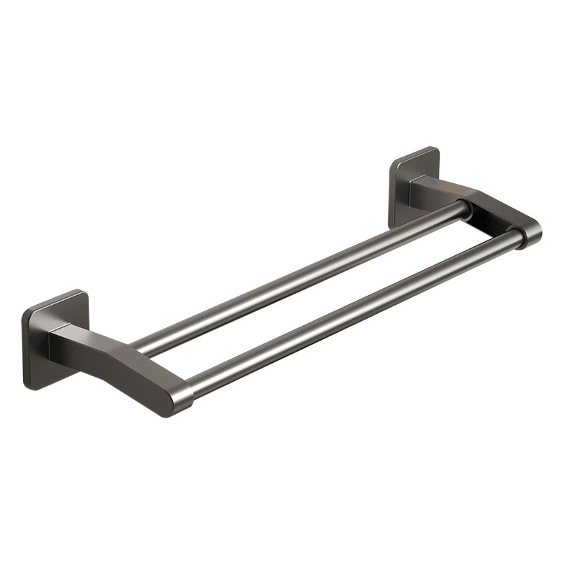 Gun Ash Punch-free Towel Bar Bathroom Strong Self-adhesive Magic Sticks Bath Towel Hanger Bathroom Double Bar Towel Shelf
