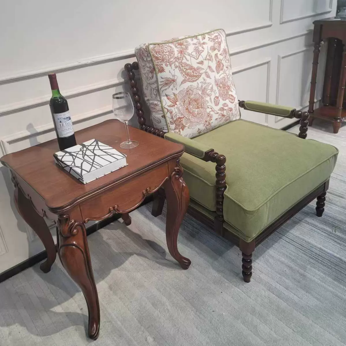 美式实木桌椅组合客厅小沙发边几休闲椅咖啡桌阳台复古欧式小茶几