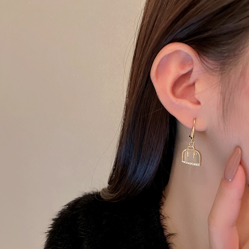 fashion diamond opal bagshaped ear hook alloy earringspicture5