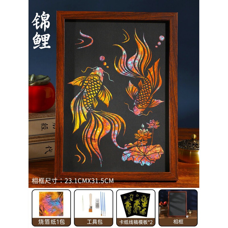 爱国主题金箔画装饰画绘画线稿手工diy材料包烧箔画相框摆件国庆|undefined