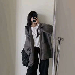 韩系慵懒风气质毛衣外套女秋栋季好超看外搭休闲宽松针织开衫上衣
