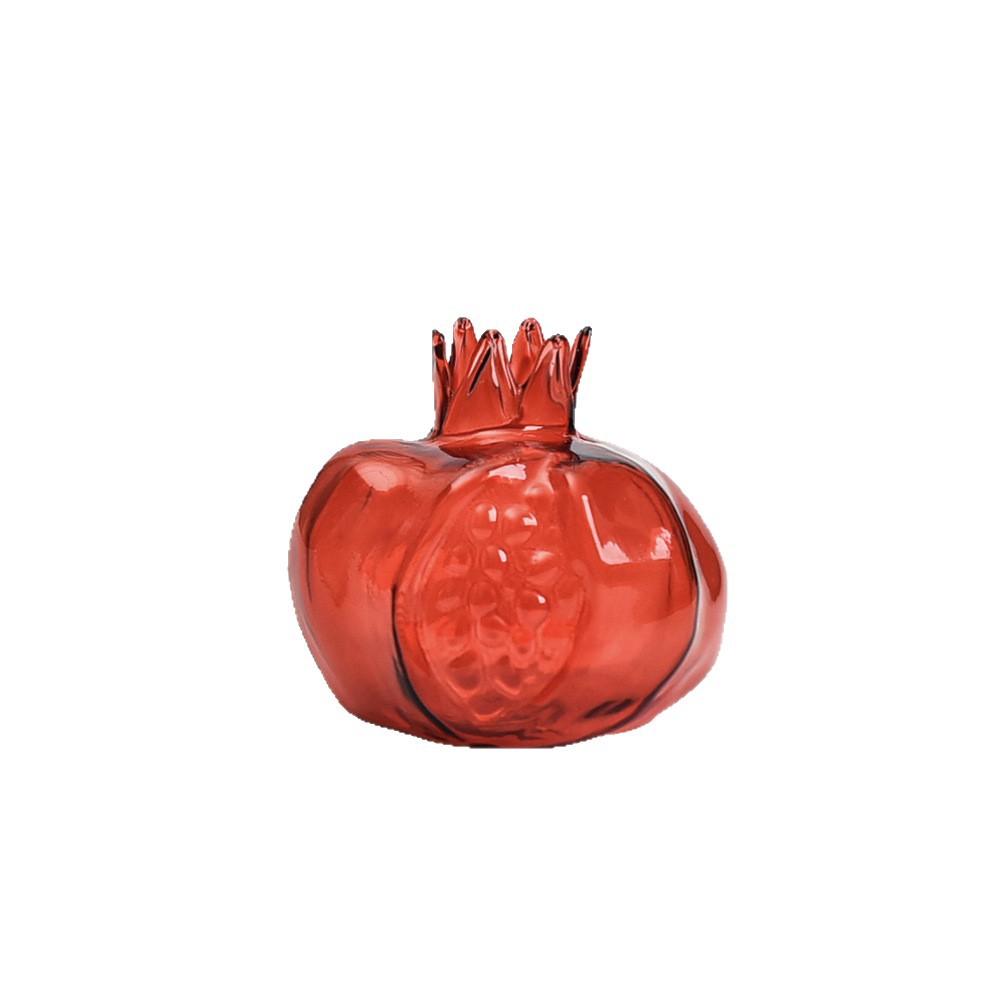Florero de granada Decoración de vidrio rojo chino Adornos de alta gama Mini hogar Lujo ligero Mesa de comedor hidropónica Arreglo floral