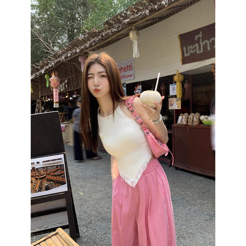 2025 Knitted Small Straps Vest Outerwear Women's Slimming Irregular Design Sense Niche Off-the-Shoulder Tassel Top 