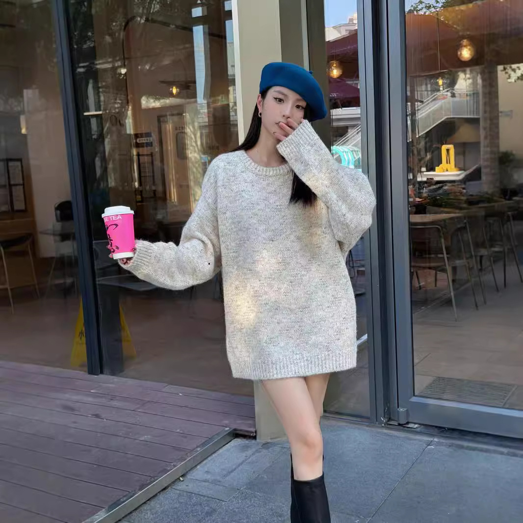 24 invierno Puyuan 2024 otoño y invierno nuevo suéter de cuello redondo gris perezoso mujer