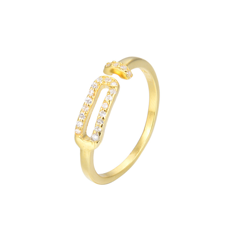 Con incrustaciones de circón chapado en oro s925 anillo abierto de plata estilo japonés y coreano simple estilo Chanel hueco anillo de las mujeres al por mayor