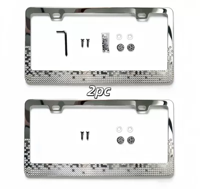 The New Diamond-Encrusted Stainless Steel License License plate holder/license plate holder - white-2pcs
