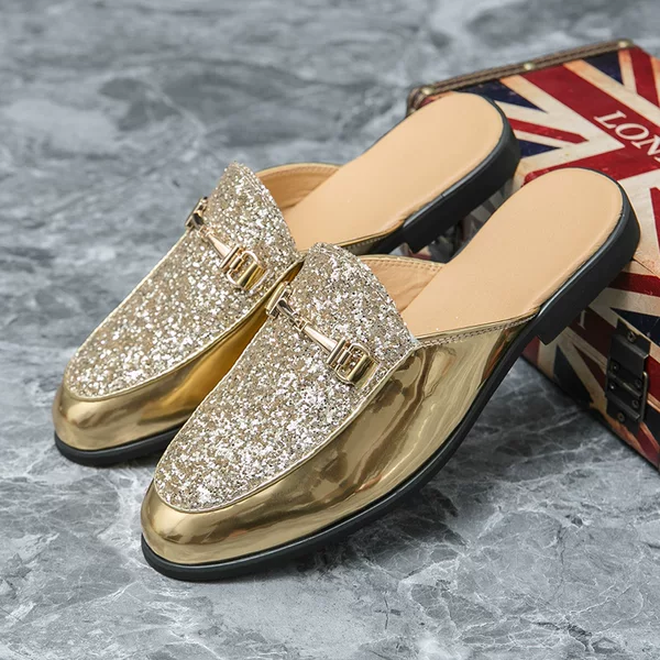Cross-Border Summer Men's Toe-Toe Half-Slip Leather Shoes British Style Large Size Formal Casual Shoes Slip-On Loafers Men's Shoes