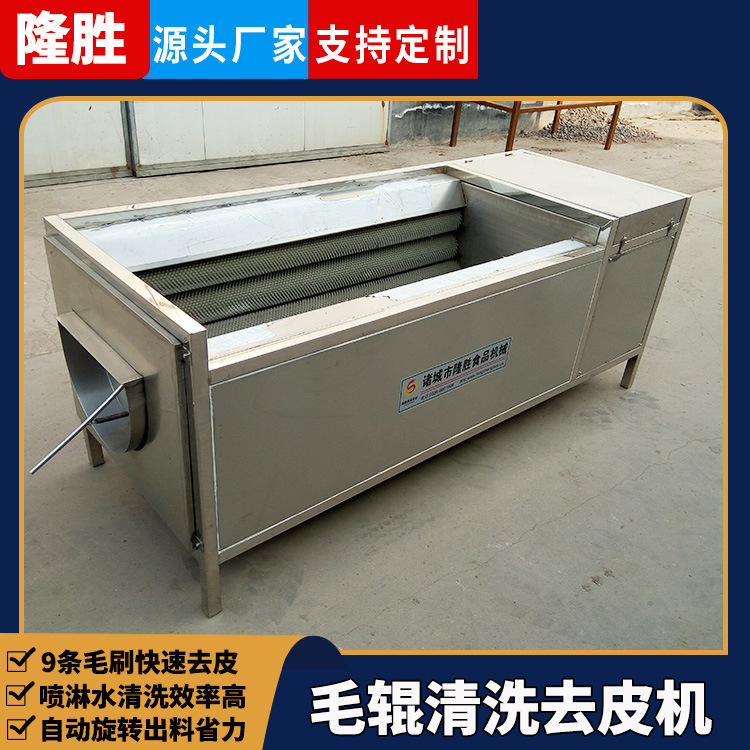 红薯去泥脱皮毛刷清洗机 商用土豆毛辊清洗设备 连续式生姜去皮机