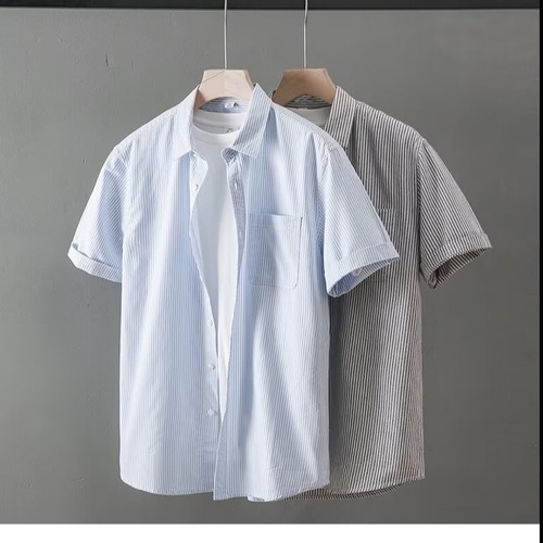 Summer Striped Collar Short-Sleeve Shirt for Men, Japanese Style, Uncommon Fashion Brand, Instagram-Inspired Casual Loose-Fit Thin Top Coat