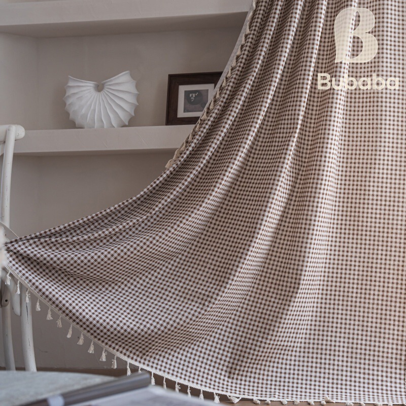 Feimao Cross-Border New Coffee Color Checkered Printed Curtains Living Room Balcony Bedroom Semi-Shading Decorative Curtains Manufacturer Wholesale Feimao Cross-Border New Coffee Color Checkered Printed Curtains Living Room Balcony Bedroom Semi-Shading Decorative Curtains Manufacturer Wholesale