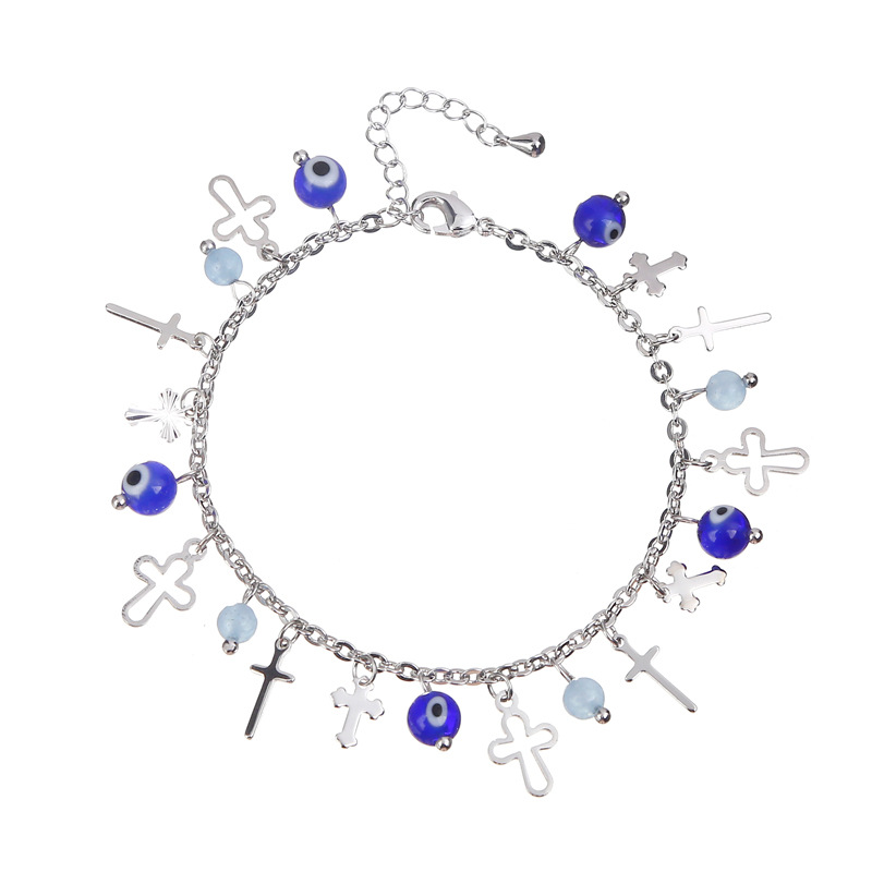 Fashion Cross Devilu0027S Eye Copper Bracelets Metal Artificial Gemstones Glass Copper Bracelets