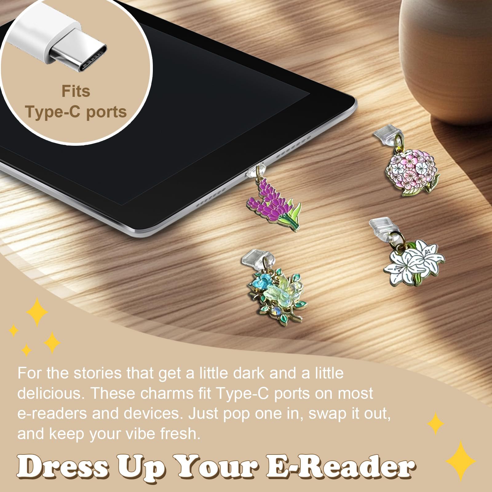 Kişisel Çiçek Elektronik Kitap Type-C Toz Koruma Seti Akıllı Telefon Uyumlu/Kindle Karma Partiler Fabrika Doğrudan Tedarik