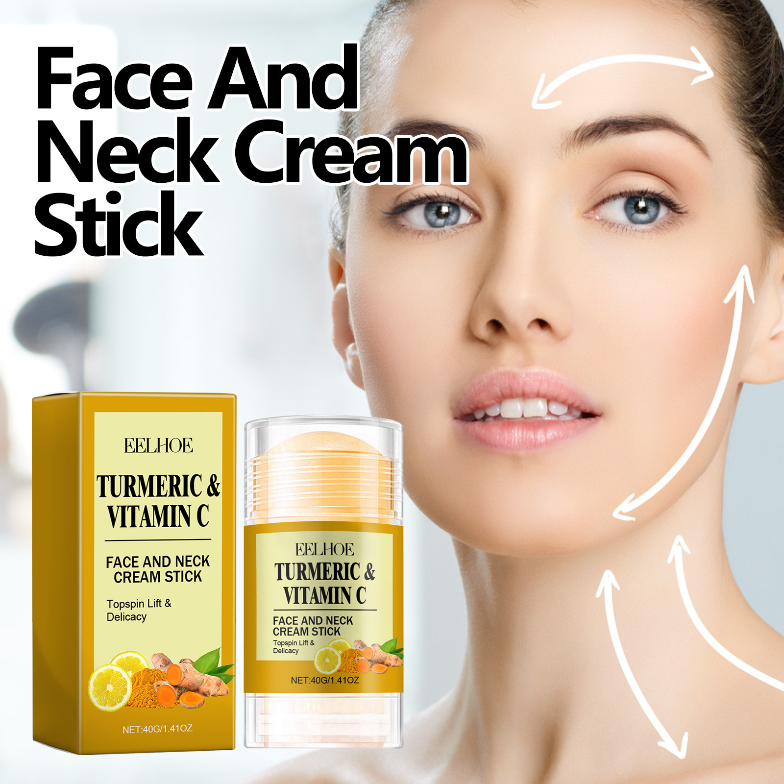Bâton de crème pour le cou et le visage au curcuma EELHOE pour soulever, raffermir, réduire les rides, soins du visage, hydrater et_voghion.com