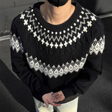 费尔岛提花毛衣男款冬季2026新款加厚保暖复古高级感针织毛衫，男装针织衫/毛衣，星座614