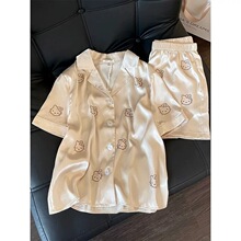 【现货】可爱小猫冰丝睡衣女夏季短袖短裤春秋天甜美高级感家居服
