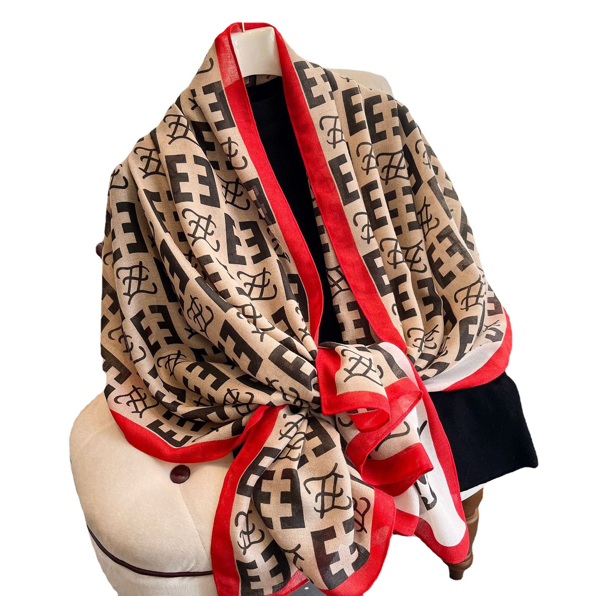 2024 Άνοιξη και Φθινόπωρο Νέο Κορεάτικο Σάλι με Γραμματοσειρά από Βαμβάκι και Λινό Γυναικείο Πολυχρηστικό Σάλι με Λαιμό και Αντηλιακό Κασκόλ Παραλίας_voghion.com