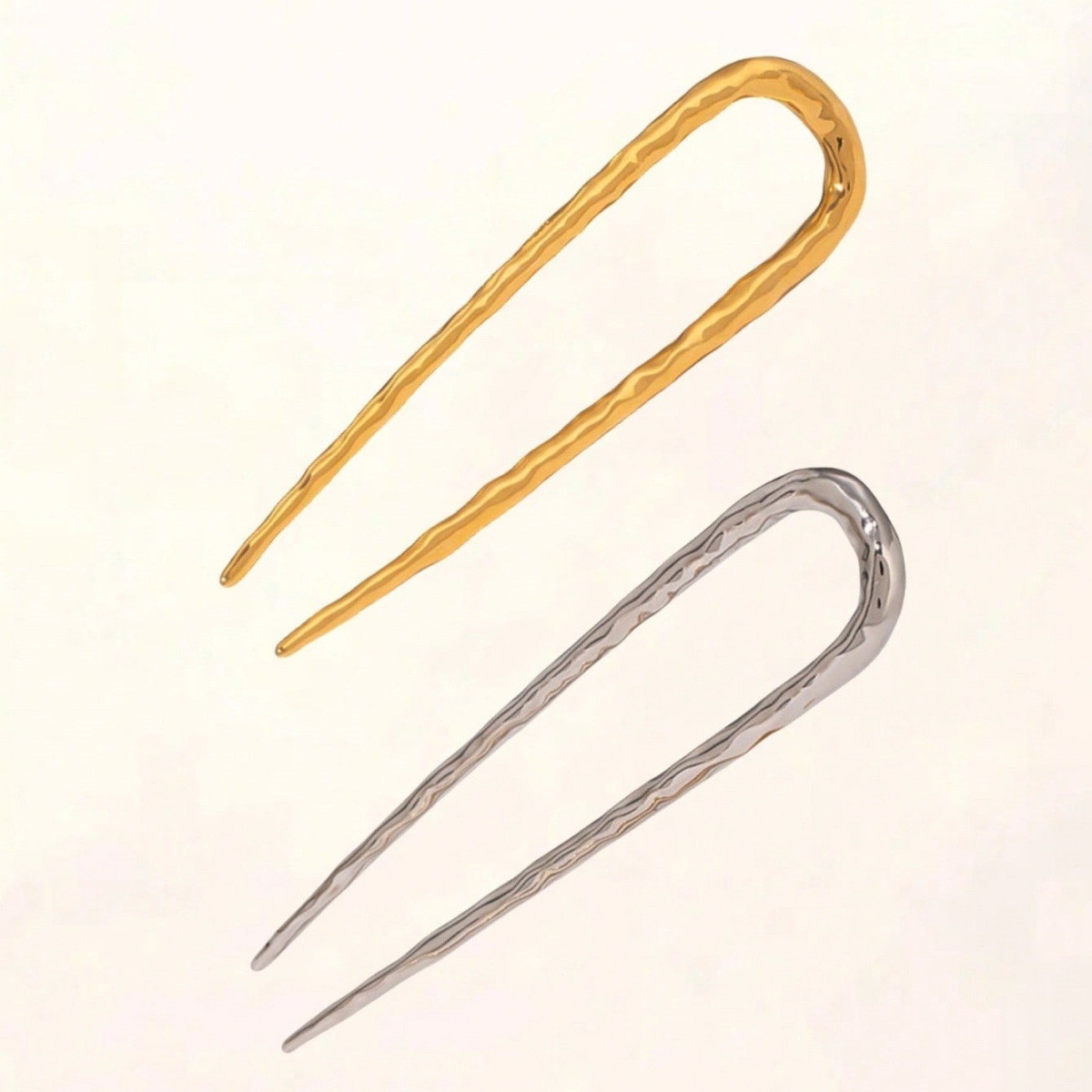 Clásico europeo y americano de alto nivel 18k pinzas de cabello de metal simple en forma de U, pinzas de cabello de tendencia líquida, pinzas de joyería