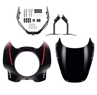 Suitable for Yamaha Xsr900 22-25 Modified Pig Head Cover, Headlight Cover, Wind Deflector, Rear Hump (Motorcycle front windshield) - black-red-striped-large-lampshade-smoked-black-windshield