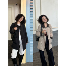 特价现货ONIVINTAGE 时尚英伦风极简拼接PU皮风衣外套 OL256X8269