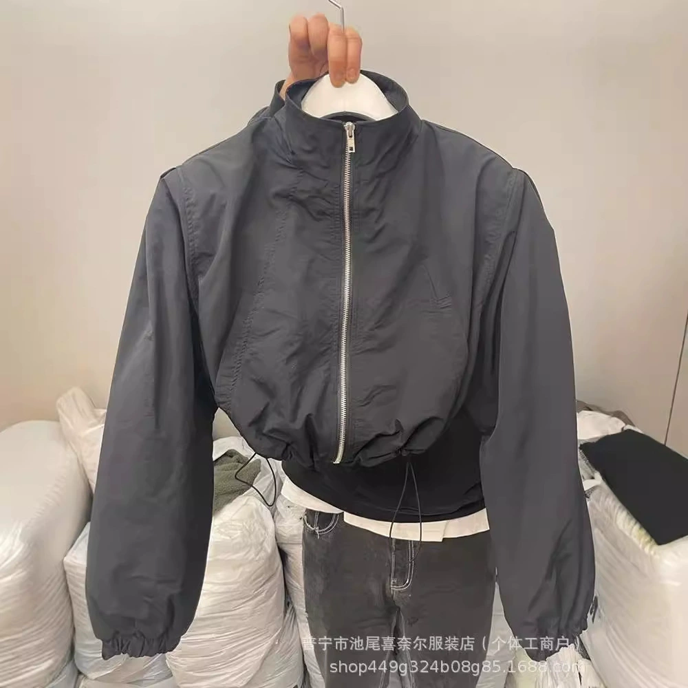 Легкая летняя куртка-жилет с защитой от солнца, молния, Drawstring на подоле, короткие рукава — белый/черный/серый, размеры S-XL