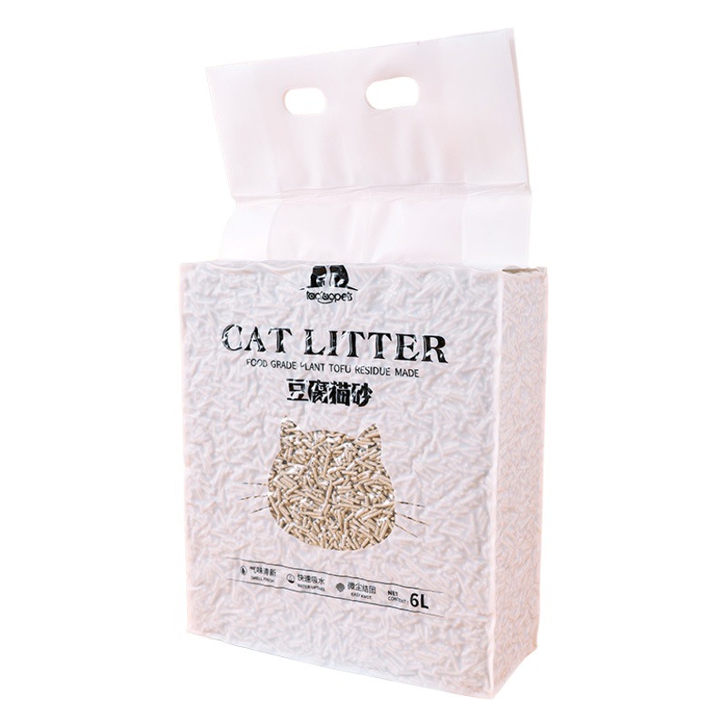 Fabricante de arena para gatos de tofu Piel de polvo fino Piel Amoy Original 6L Té verde Sabor Se puede tirar Inodoro Planta Arena para gatos al por mayor