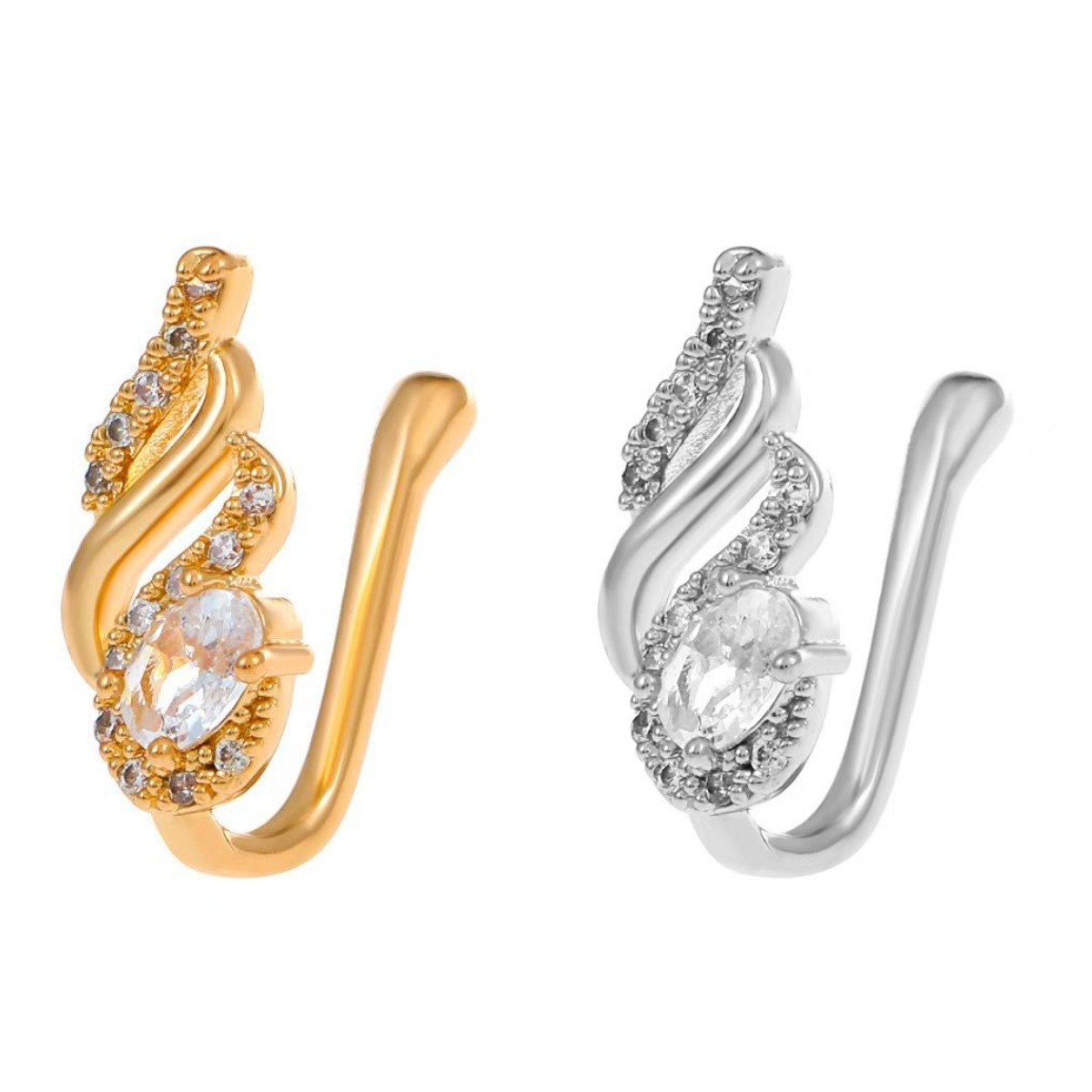 Gold Geometric Nose Clip Non-Piercing Fake Nose Ring - Copper Inlaid Zircon, 8-Shape Design, Popular in Europe and America detail image 8