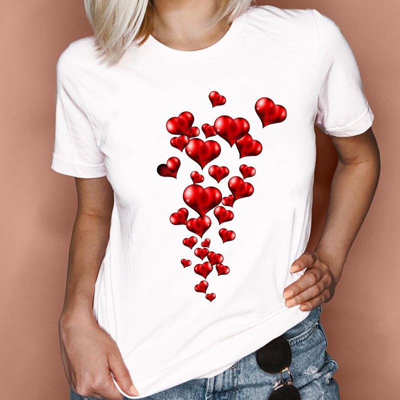 Mujeres Camiseta De Manga Corta Manga Corta Camisetas Impresión Moda Forma De Corazón display picture 9