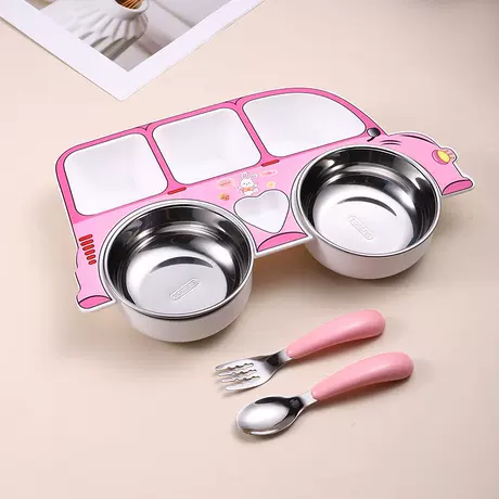 Pink car dinner plate with fork and spoon