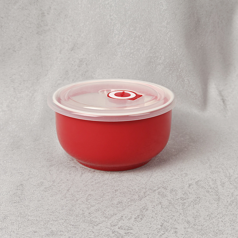 Cerámica vieja caja de almuerzo de cumpleaños, tazón de fiesta, tazón de regalo rojo, agradecimiento, tazón de preservación con cubierta, microondas