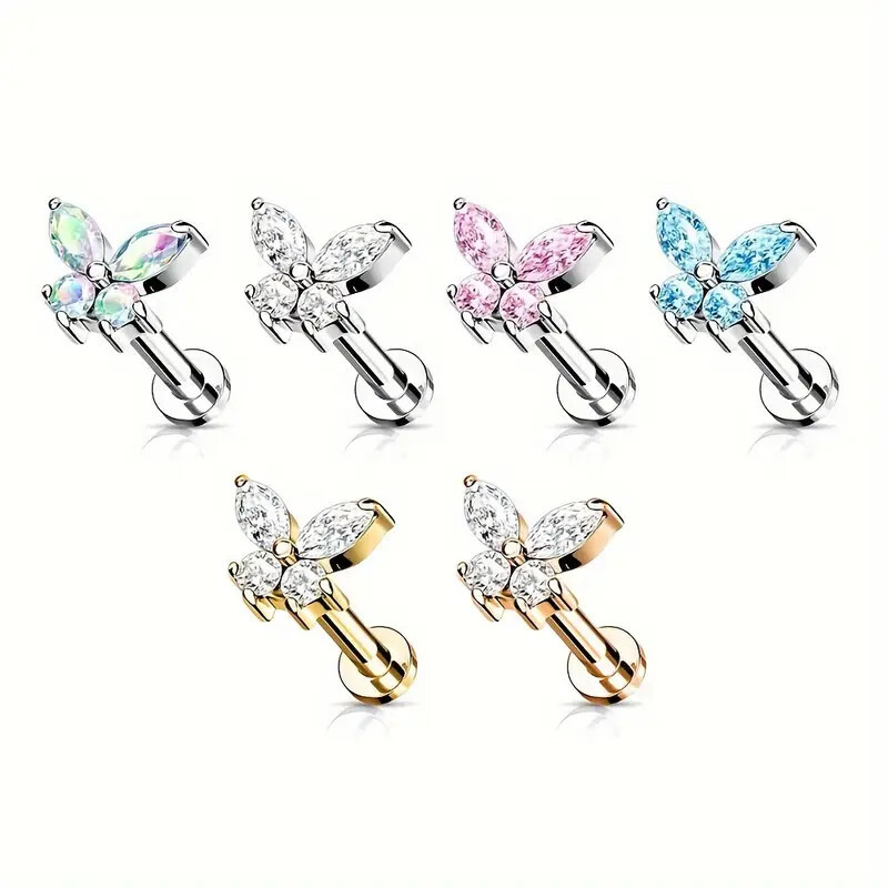 Silver pointed spike labret stud material detail